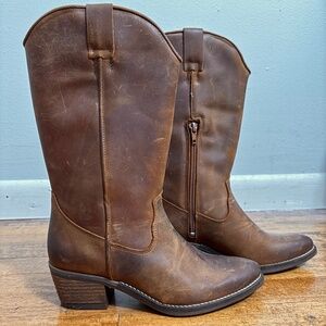 Steve Madden Leather Distressed Cowboy Boots Cognac Brown